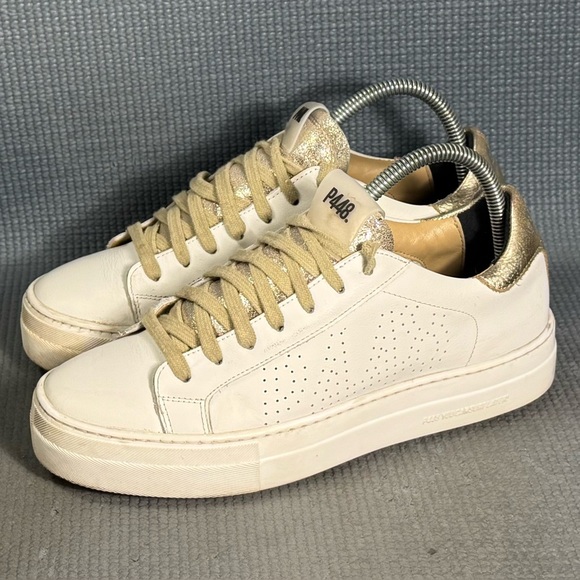 P448 Shoes - P448 White Sneakers with Metallic Gold Heel and Tongue